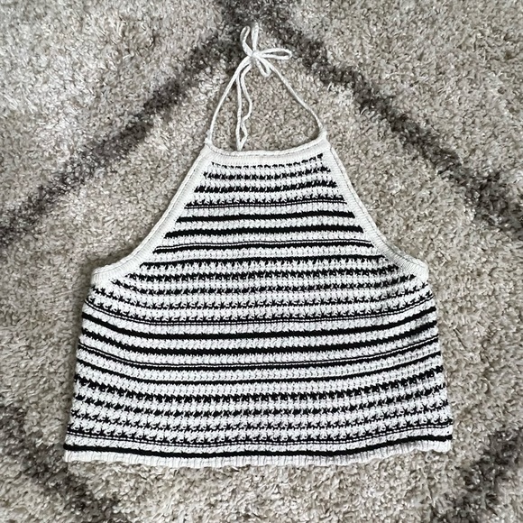 Crochet Striped Halter Top  ALYA Medium Cotton Sweater - Picture 9 of 14